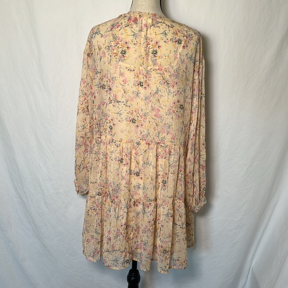 A.N.A New Apparel Size Large Long Sleeve Dress Slip Metallic Floral Buttons Pink - Picture 4 of 16
